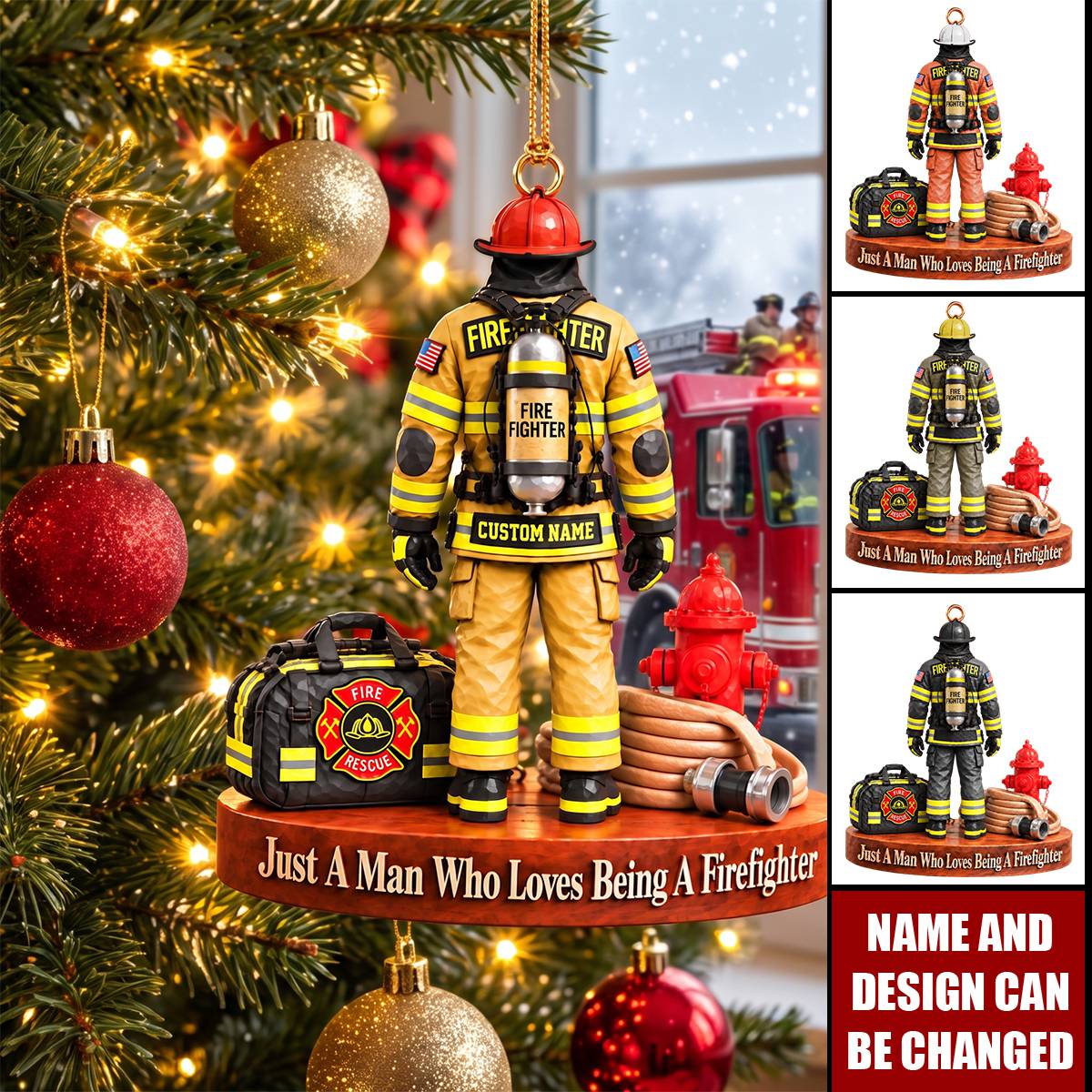 Custom Just A Man Who Loves Being A Firefighter Ornament, Fireman Christmas Gift