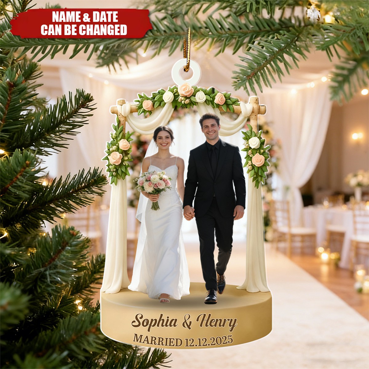 Celebrate Your Love With Wedding Arch And Roses, Personalized Acrylic Ornament