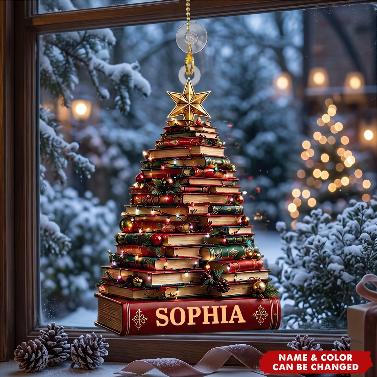 Personalized Ornament For Book Lovers, Stacked-book Christmas Tree