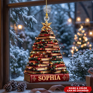 Personalized Ornament For Book Lovers, Stacked-book Christmas Tree