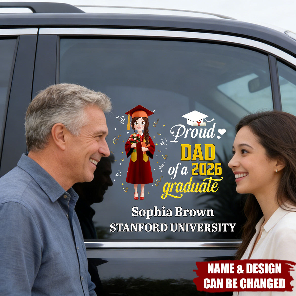 Proud Dad Of A Graduate - Personalized Car Decal