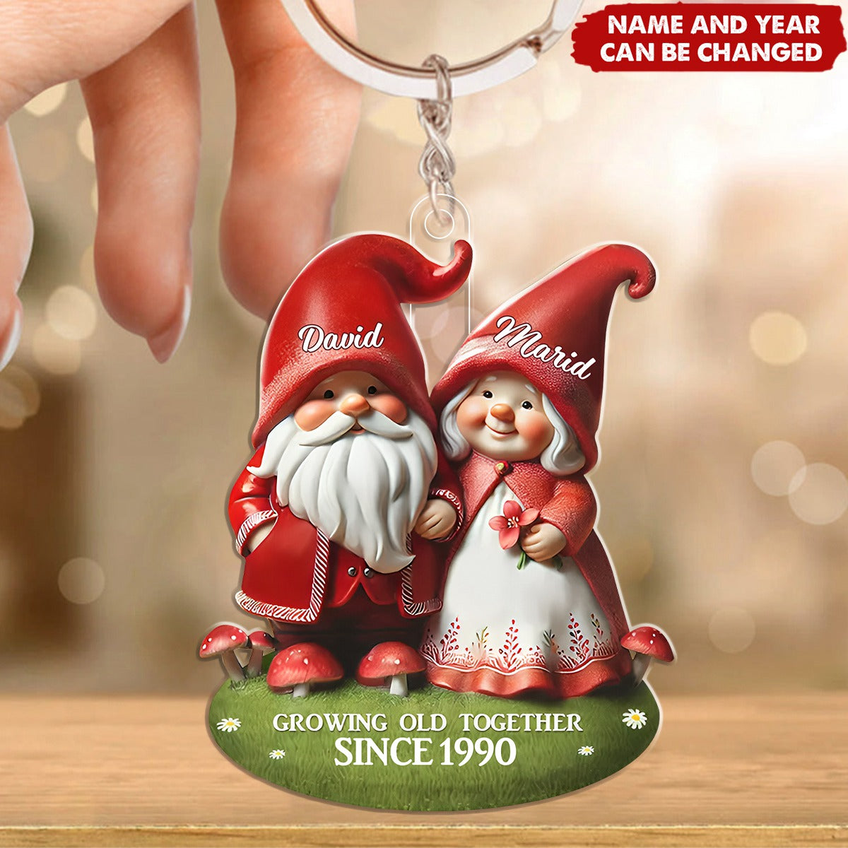 Personalized 3D Effect Dwarf Couple Together, Heartfelt Gift For Couple, For Him, For Her, Husband, Wife Transparent Acrylic Keychain