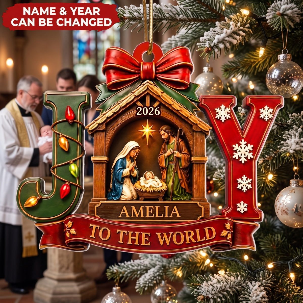 Baby First Christmas Joy To The World – Personalized Acrylic Custom Shape Ornament