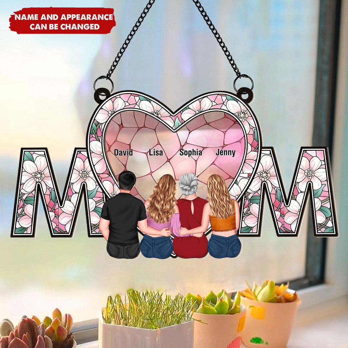 We Love You Mom New Version - Personalized Window Hanging Suncatcher Ornament