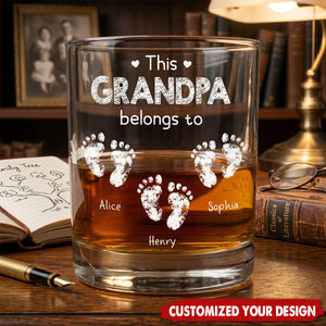 This Grandpa Belongs To - Cute Footprints - Personalized Whiskey Glass