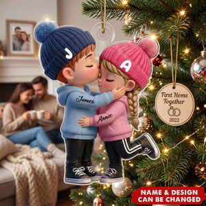 Kissing Couple Car Charm in Soft Colors - Personalized Acrylic Custom Shape Ornament