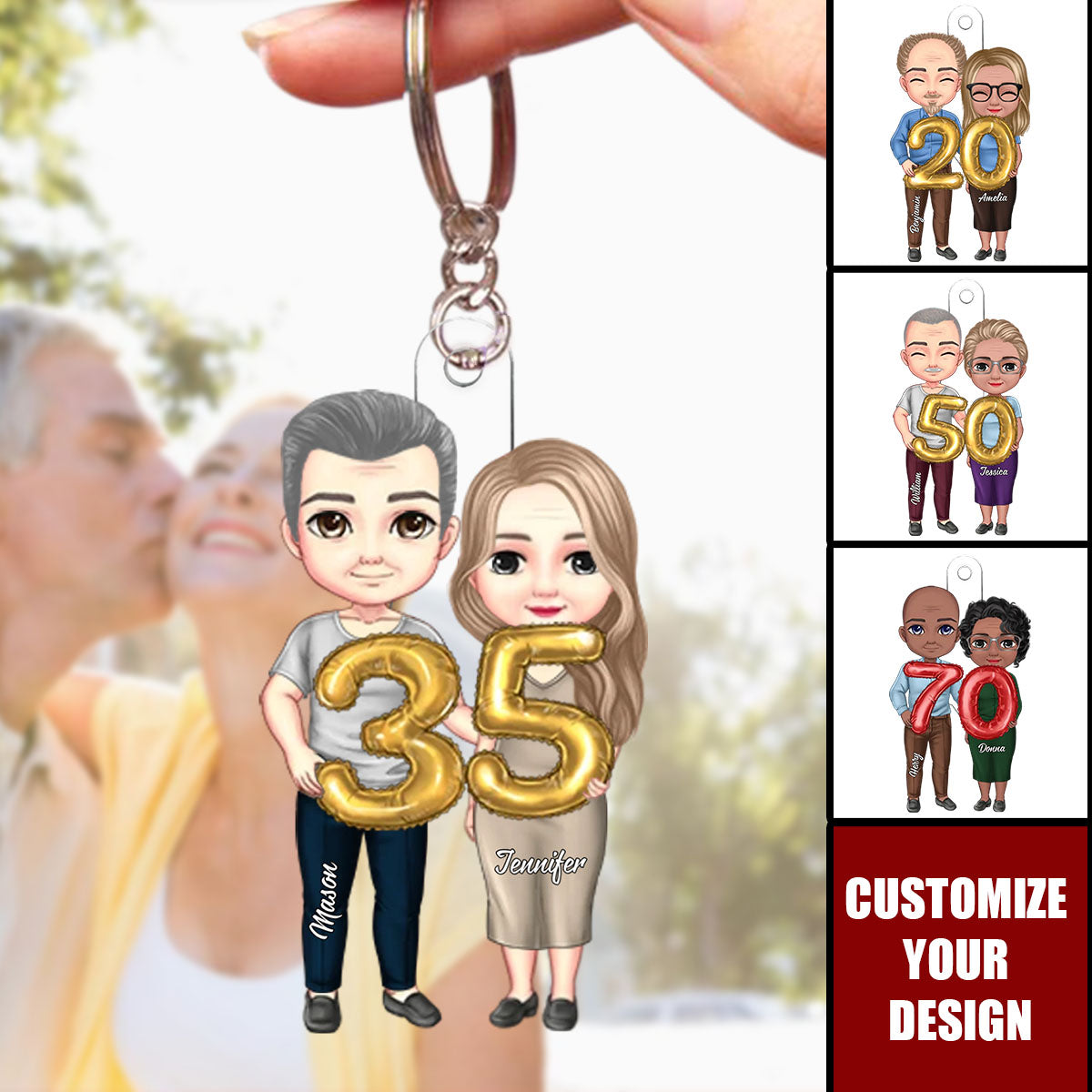 Cartoon Anniversary Couple - Personalized Acrylic Keychain, Gift For Couple