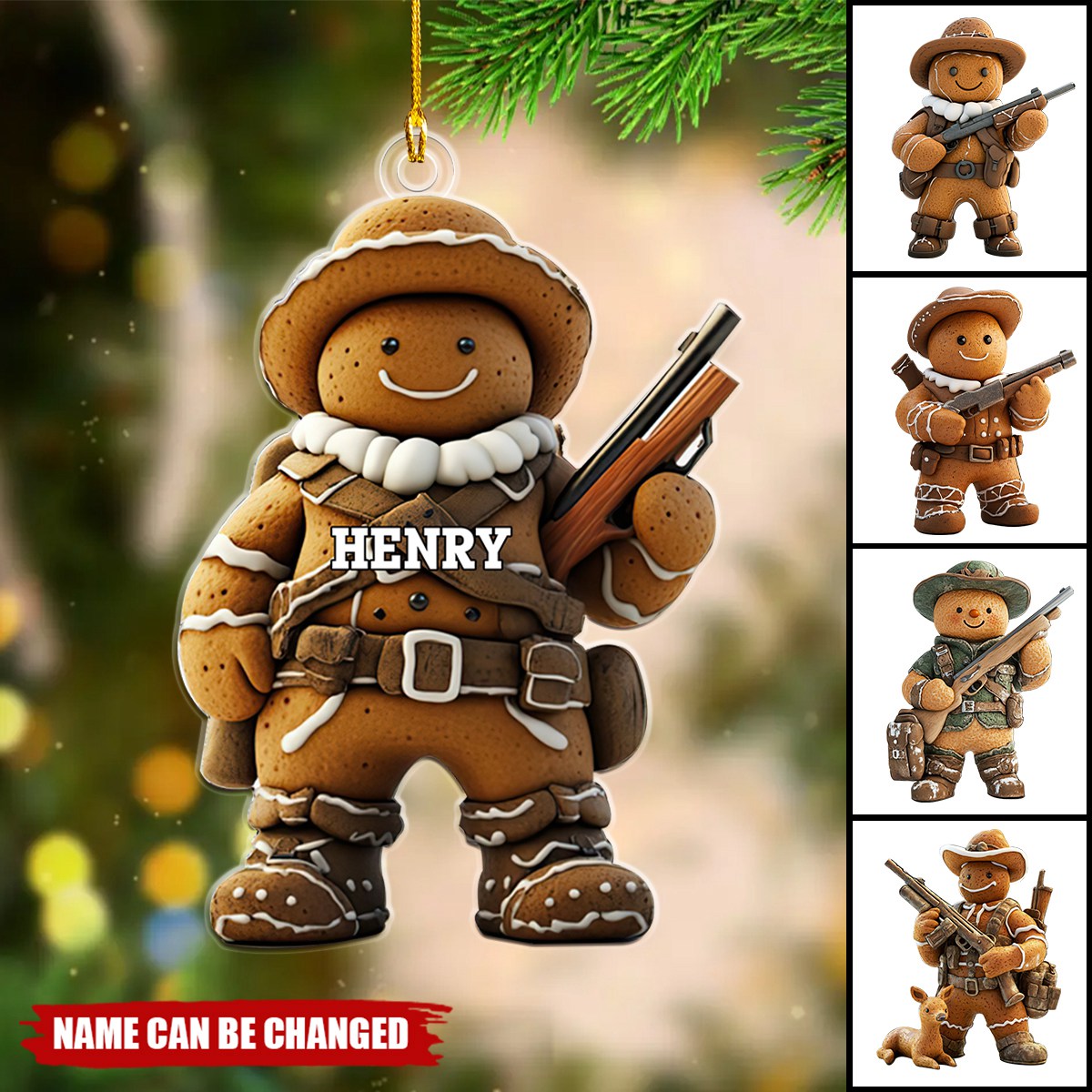 Gingerbread Hunter Personalized Acrylic Ornament - Gift For Hunting Lovers
