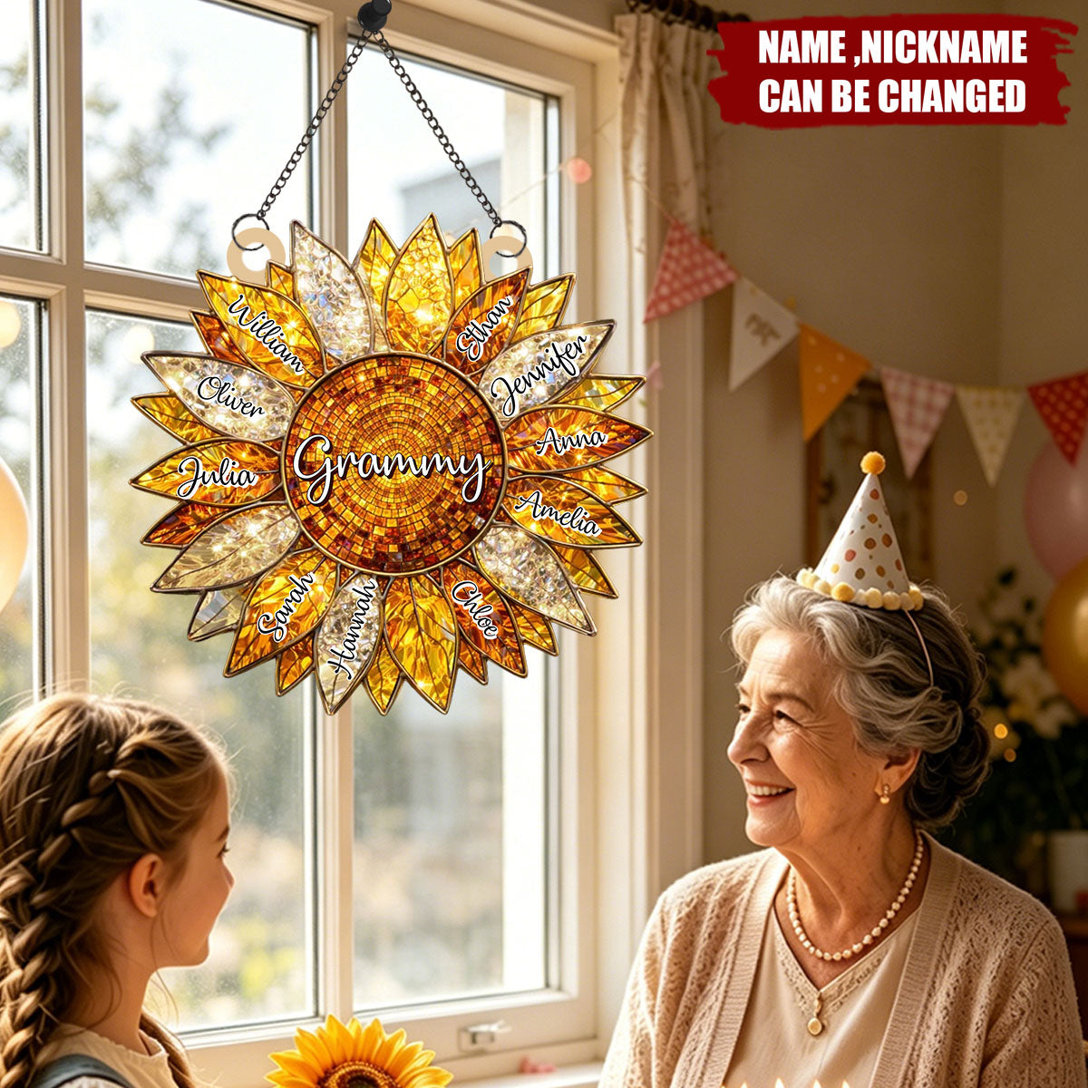The Sunshine Of Our Family - Personalized Sunflower Window Hanging Suncatcher Ornament - Mother's Day Birthday Gifts For Mom, Grandma