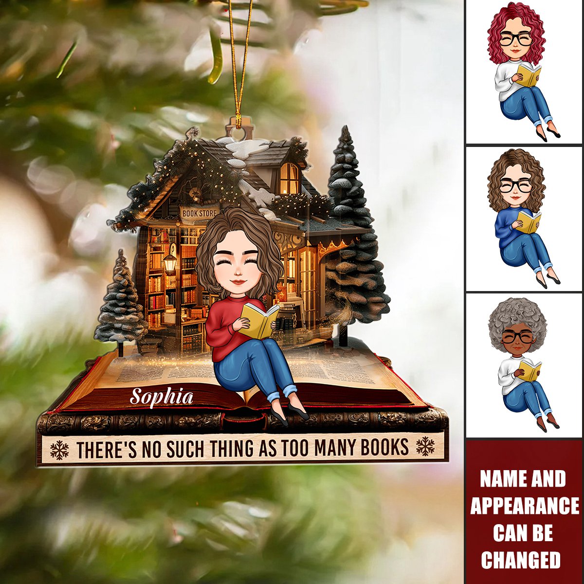 There's No Such Thing As Too Many Books - Personalized Acrylic Ornament