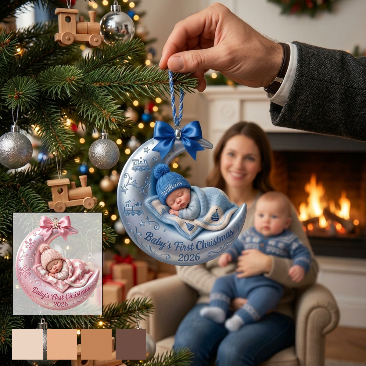 Personalized Baby First Christmas On The Moon Acrylic Ornament, Custom Moon and Stars Ornament with Name, Newborn Keepsake Gift 2026