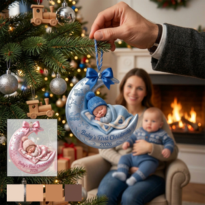 Personalized Baby First Christmas On The Moon Acrylic Ornament, Custom Moon and Stars Ornament with Name, Newborn Keepsake Gift 2026