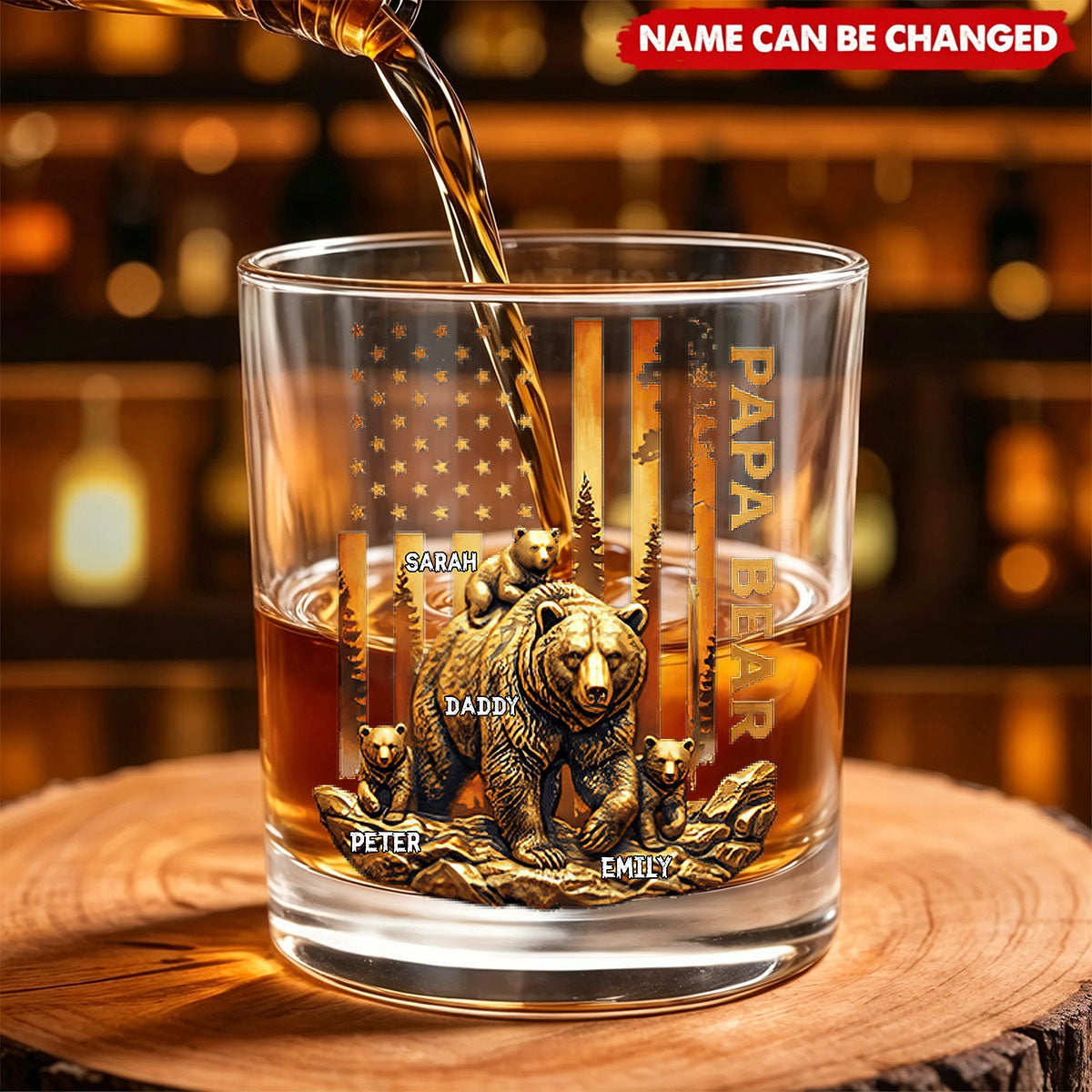 Papa Bear - Personalized Custom Whiskey Glass, Gift For Dad