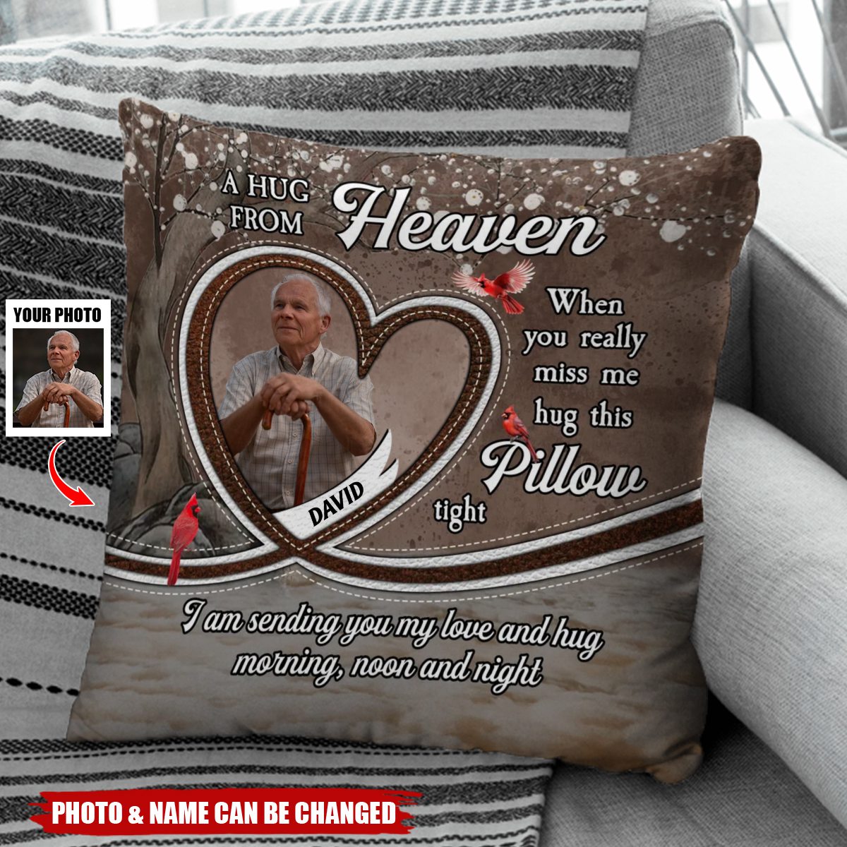 Personalized Hug From Heaven Custom Photo Memorial Pillow - Gifts for Family Members
