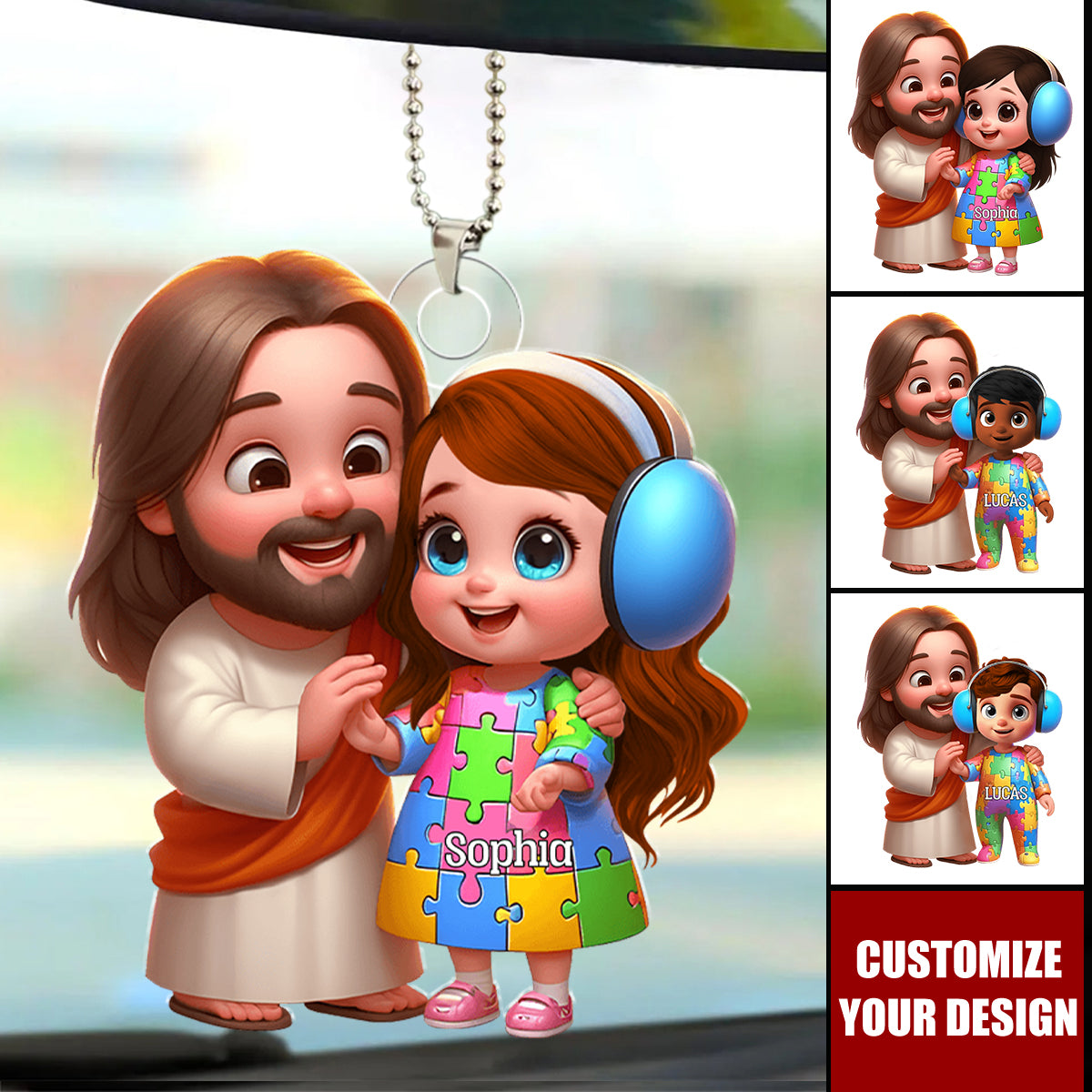 Personalized Gifts For Autism Kid Car Ornament - God Protect Him/ Her In His Arms