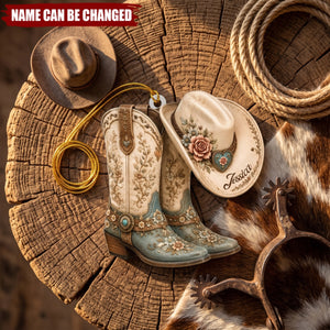 Cowgirl Boot & Western Hat - Personalized Acrylic Custom Shape Ornament