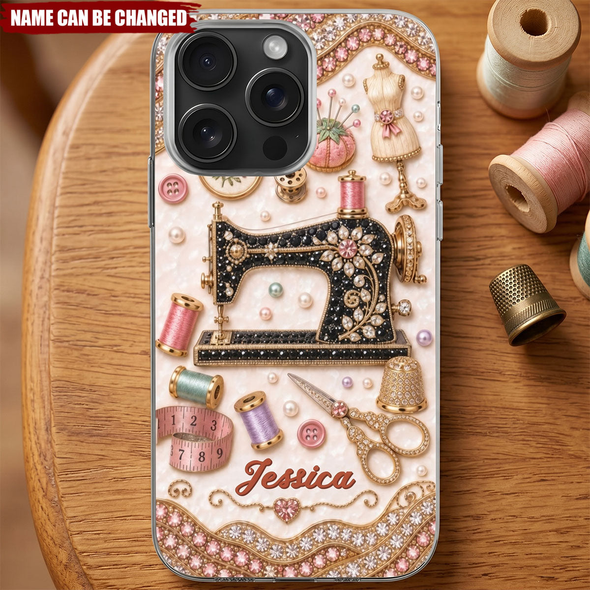 Vintage Sewing Machine, Personalized Clear Phone Case, Gift For Sewing Lovers