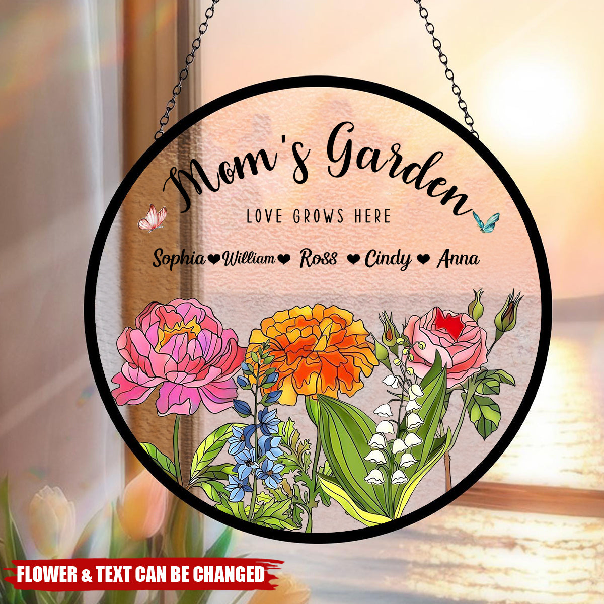Grandma's Blooming Garden - Personalized Birth Flowers Glass Art Suncatcher