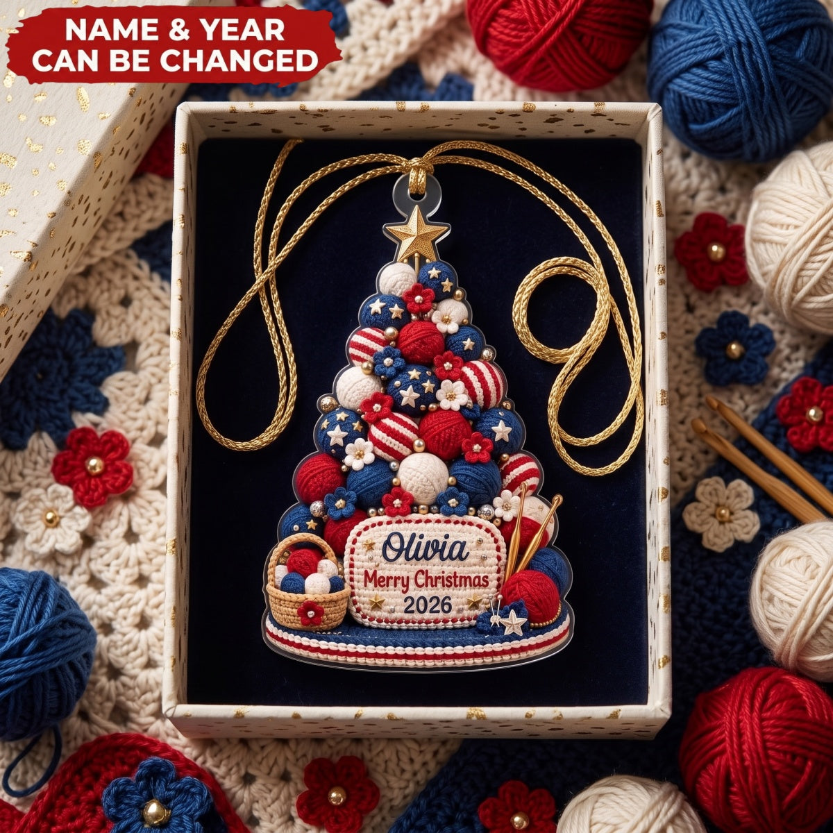 Yarn Tree – Personalized Acrylic Custom Shape Ornament, Crafter Holiday Gift