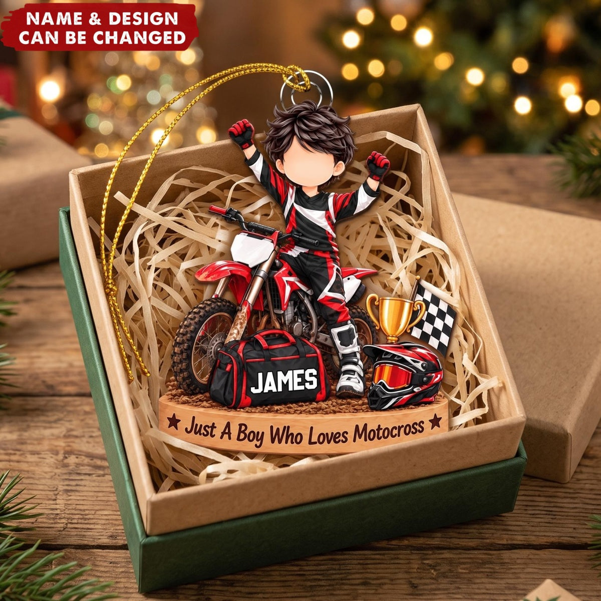 Just A Boy Who Loves Motocross  – Personalized Acrylic Custom Shape Ornament