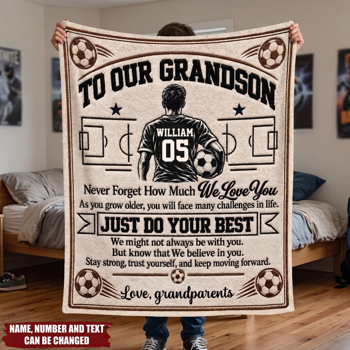 Custom Name Soccer Gifts for Grandsons - Personalized Blanket