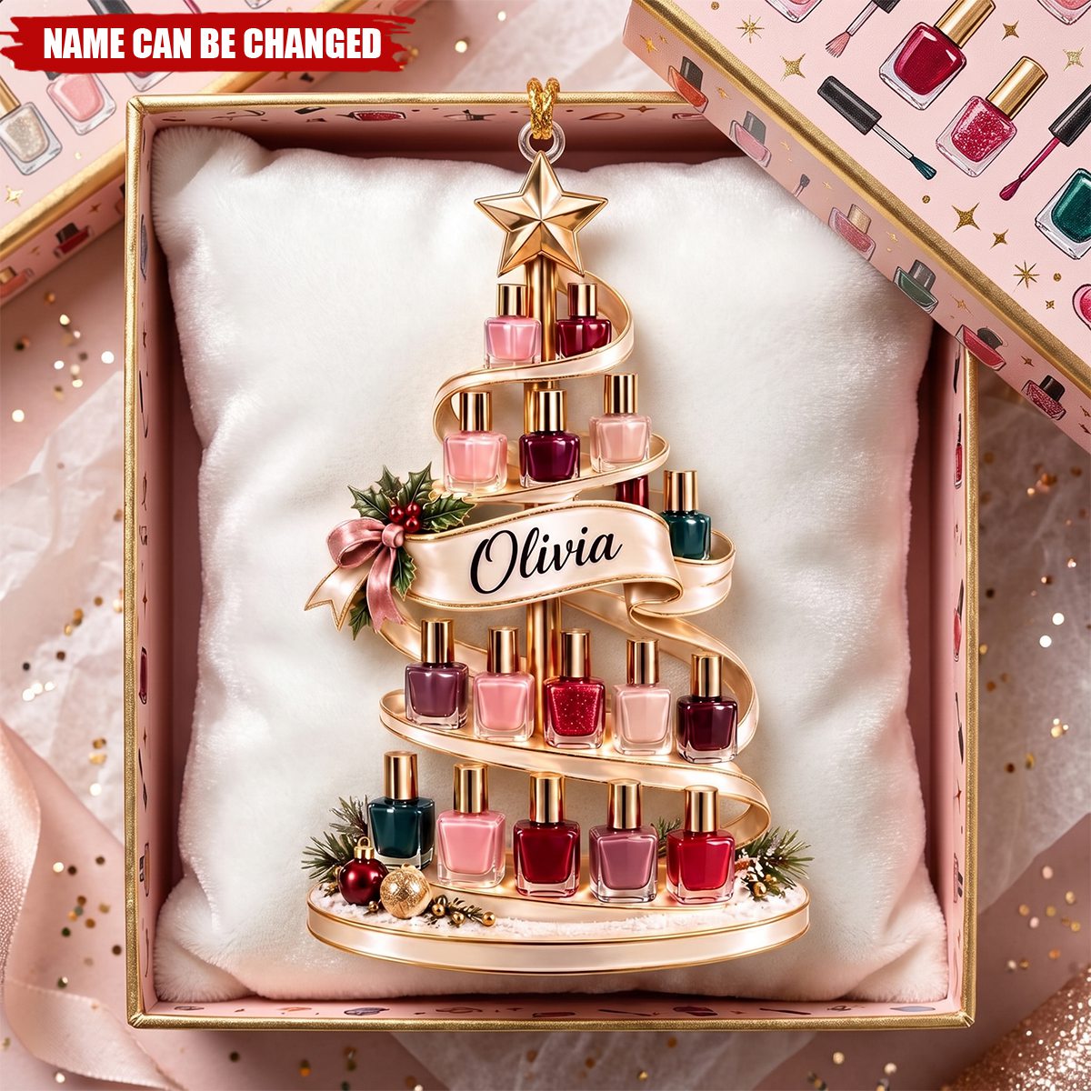 Personalized Nail Polish Christmas Ornament, Custom Name Keepsake, Gift For Nail Tech & Nail Lovers