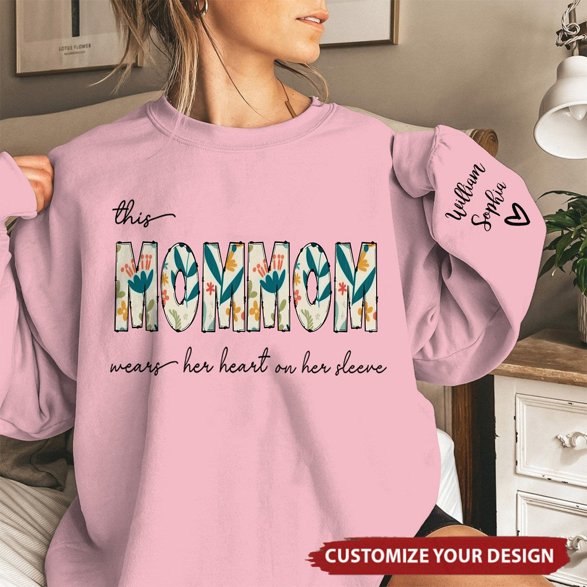 Custom Grandma Nana Nickname with Grandkids Name on Sleeve Personalized Sweatshirt