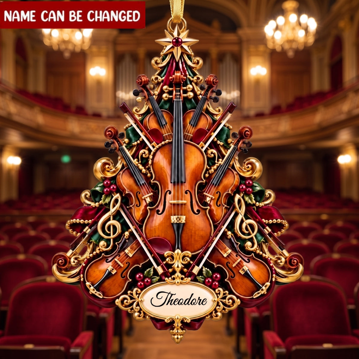 Personalized Violin Christmas Ornament, Custom-named Fiddle Tree Keepsake