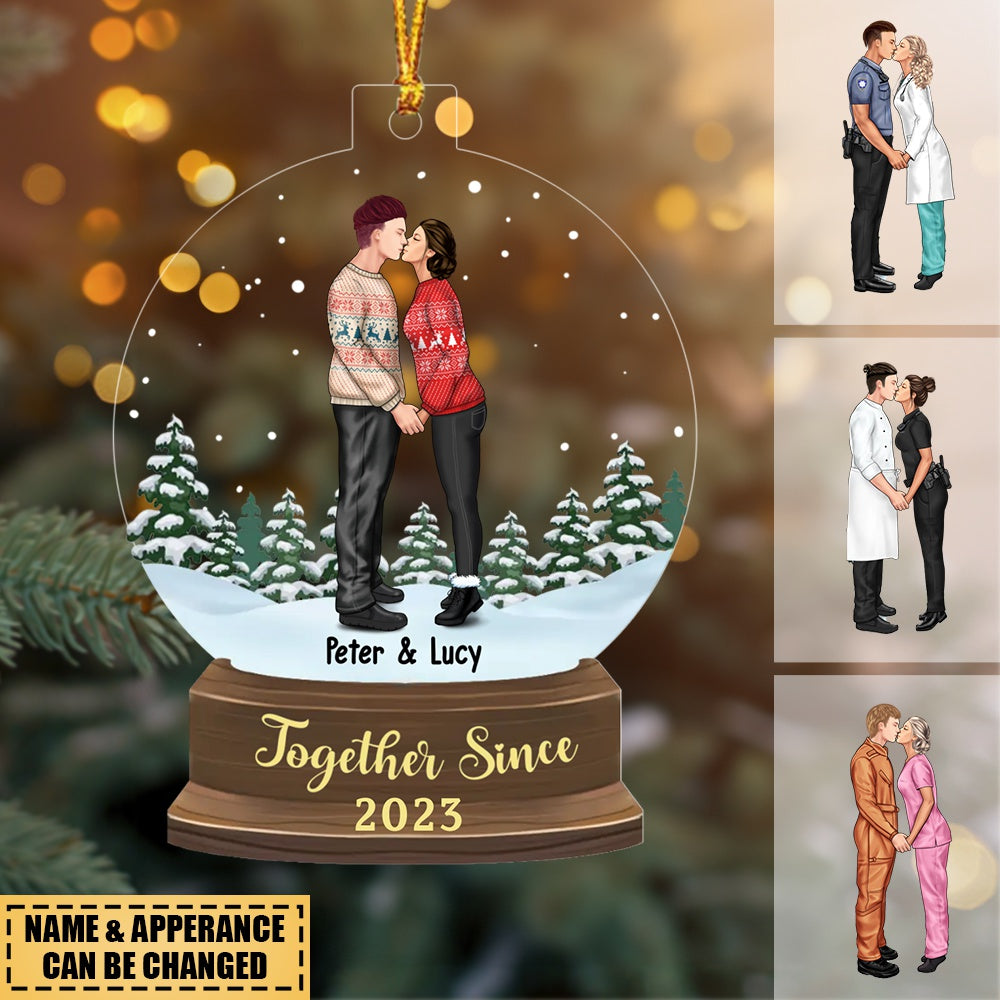 Anniversary Together Since - Personalized Christmas Gifts Custom Ornament For Couple Portrait, Firefighter, EMS, Nurse, Police Officer