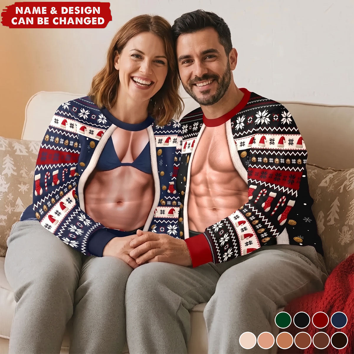 Personalized Ugly Christmas Couple Sweatshirt - Gift For Husband & Wife