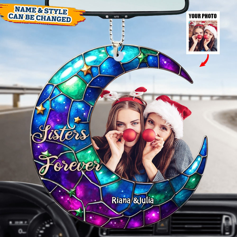 I love you to the moon and back Besties Forever Upload Photo Personalized Acrylic Car Ornament