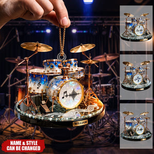 Luxury Crystal Drum Kit Custom Name Stained Glass Effect Acrylic Christmas Ornament