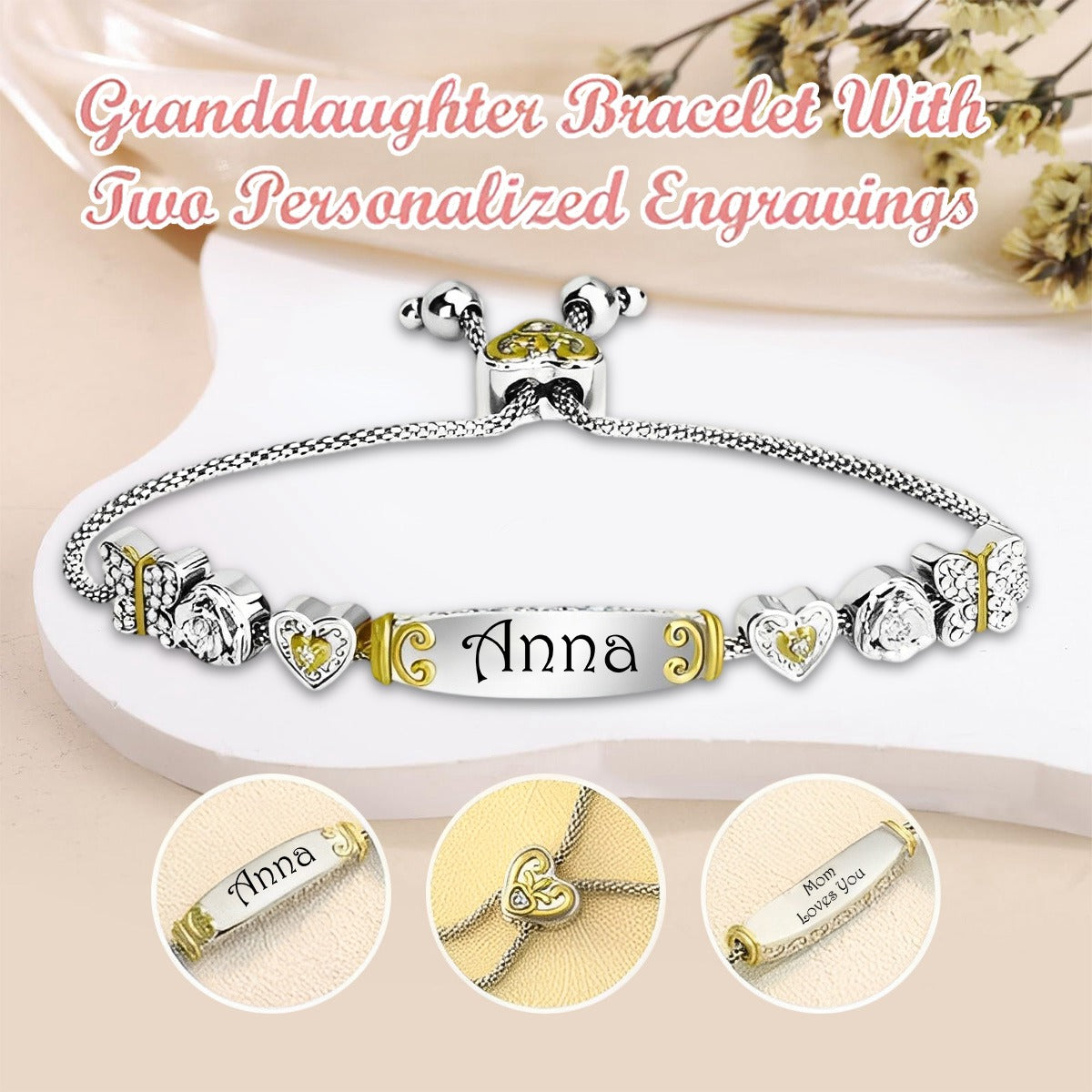 Engraved Name Custom Bracelet - Personalized Gift for Couples, Mom, Daughter, Granddaughter, and Her