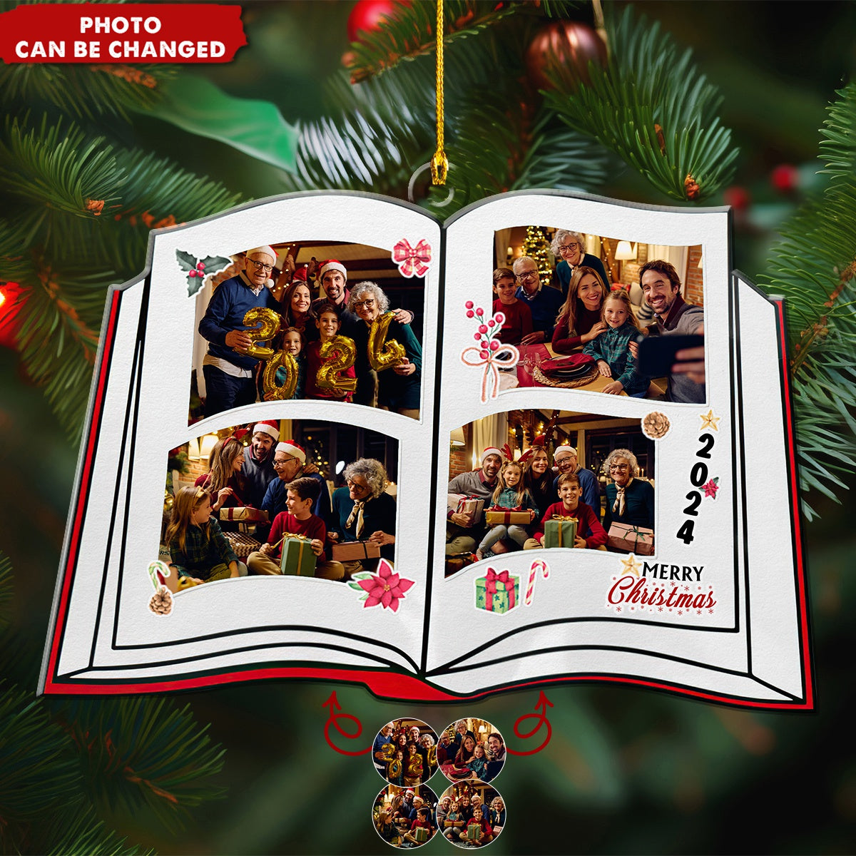 Book Shaped Christmas - Personalized Family Photo Acrylic Ornament