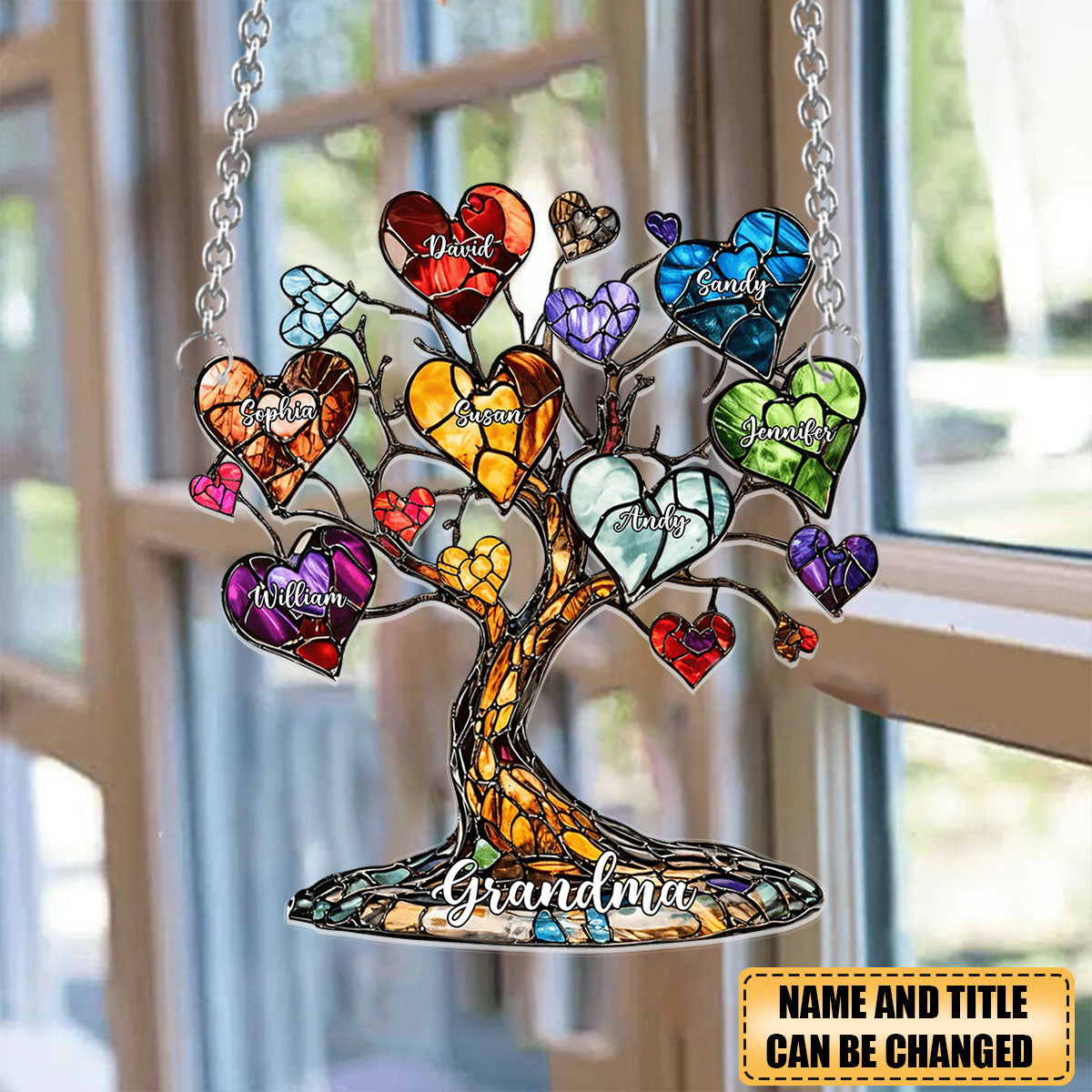 Mom Grandma Heart Tree - Personalized Mother Window Hanging Suncatcher Ornament
