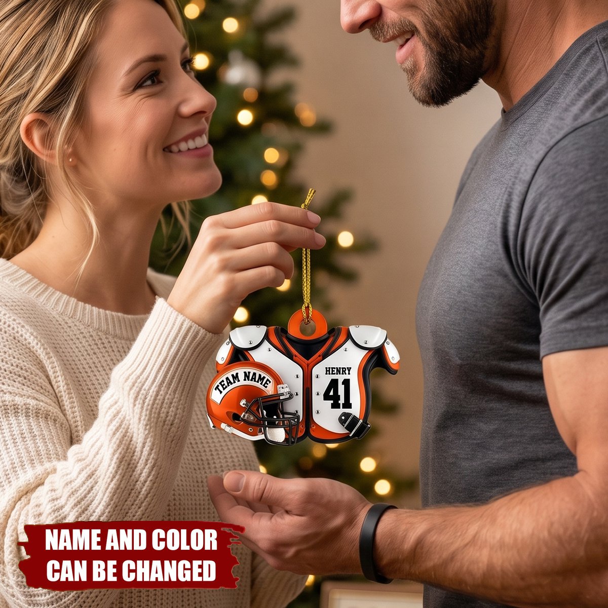 Personalized Football Ornament, Custom Name & Number Keepsake, Gift For Football Fans