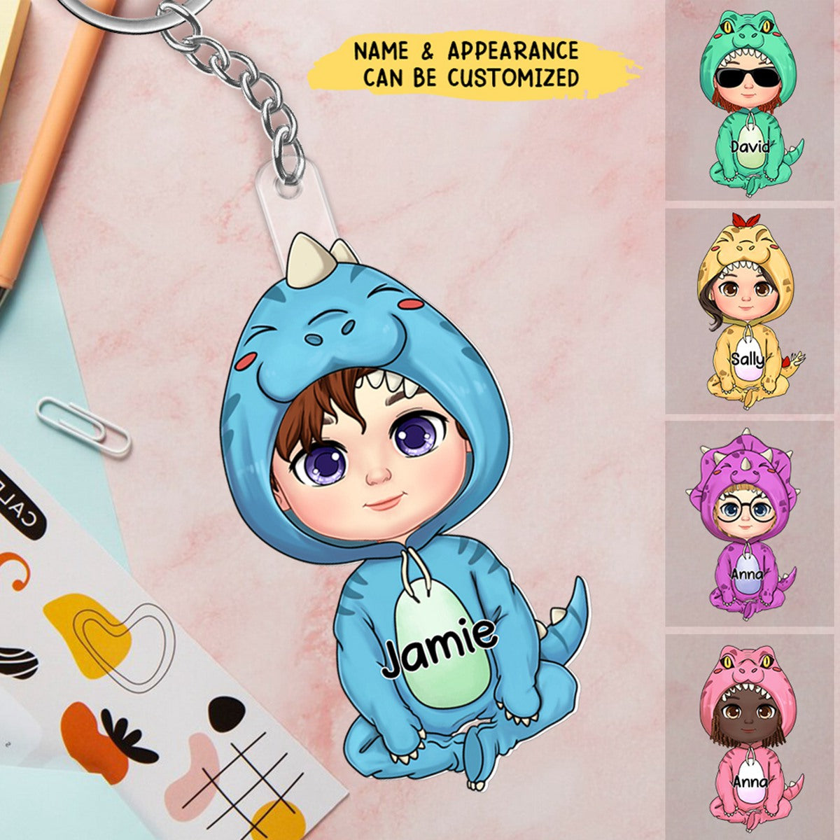 Cute Dinosaur Kid Personalized Acrylic Keychain Gift for Grandma Mom Auntie