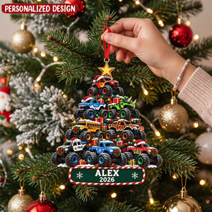Personalized Monster Truck Acrylic Ornament, Custom Name Christmas Ornament