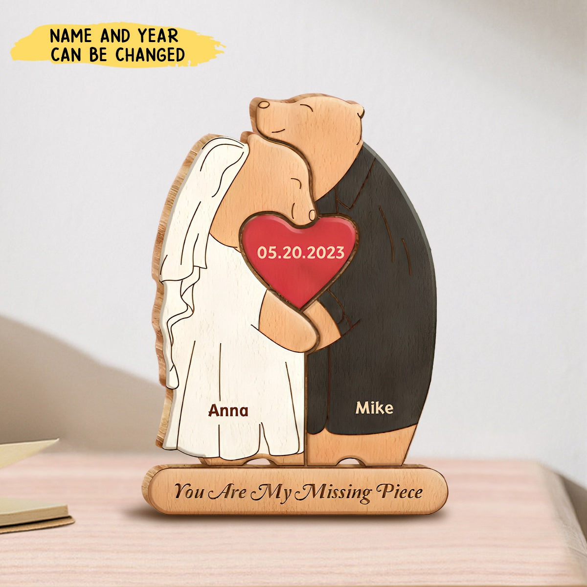 Custom Bear Couple Wooden Puzzle - Gift Idea For Couple/ Him/ Her/ Valentine's Day - You Are My Missing Piece