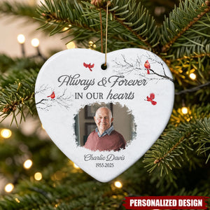 Personalized Photo Memorial Heart Ceramic Ornament - Remembrance Christmas Keepsake Ornament