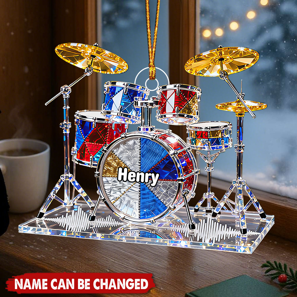 Custom Name Drum Christmas Ornament, Gift For Music Lover, Drummer Acrylic Ornament