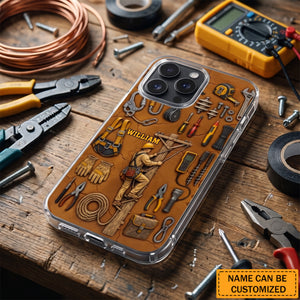 Hardworking Lineman Tools Personalized Clear Phone Case - Keepsake Gift for Dad Electrician