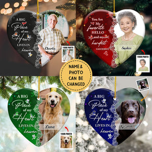 A Big Piece Of My Heart Leaves In Heaven - Personalized Ceramic Photo Ornament