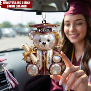 Class Of Graduation Bear - Personalized Wood Car Hanger, Gift For Students
