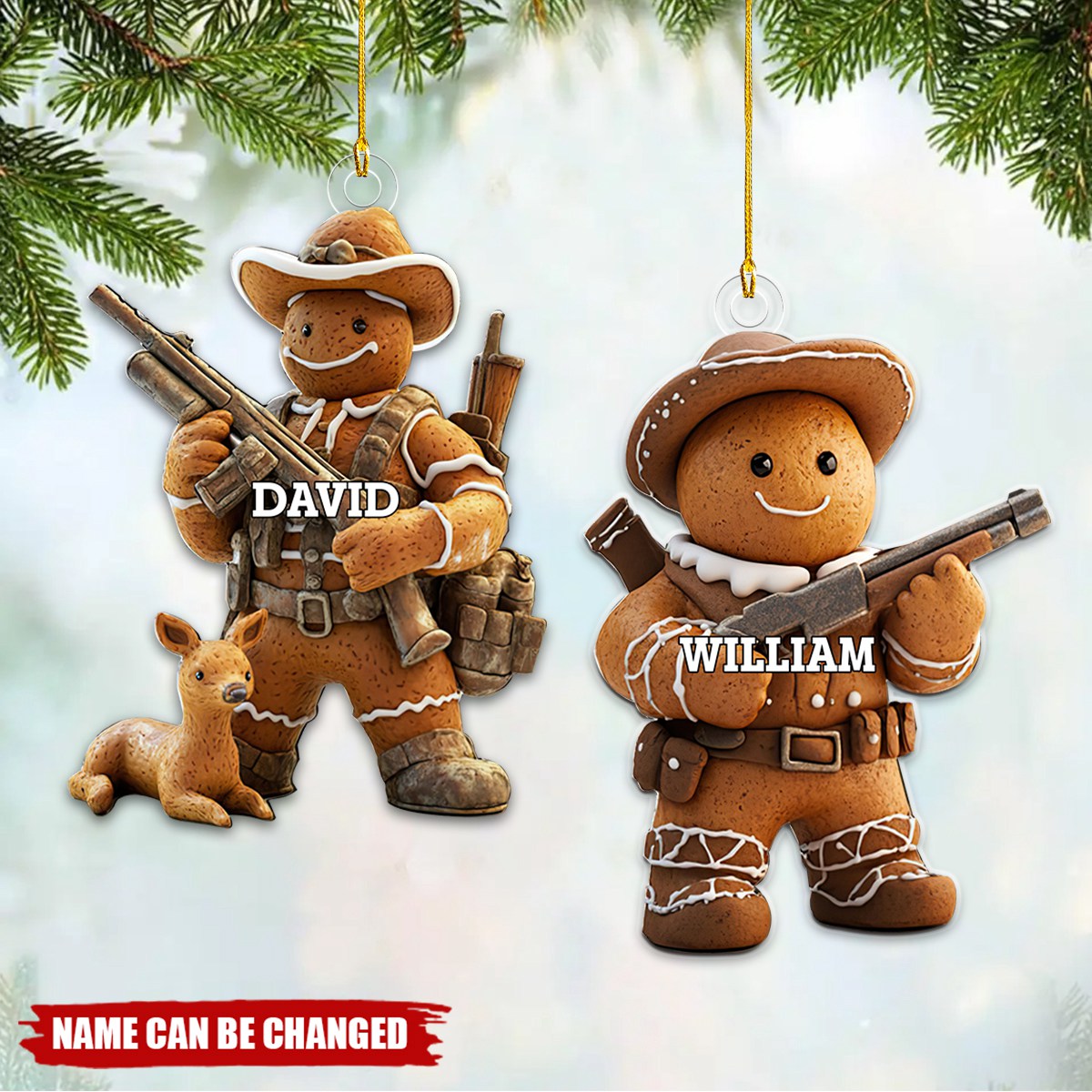 Gingerbread Hunter Personalized Acrylic Ornament - Gift For Hunting Lovers