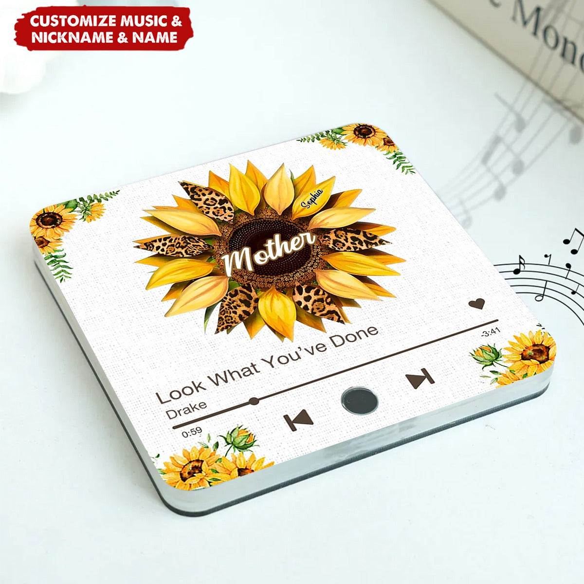 Nana Mom Sunflower Personalized Music Fridge Magnet