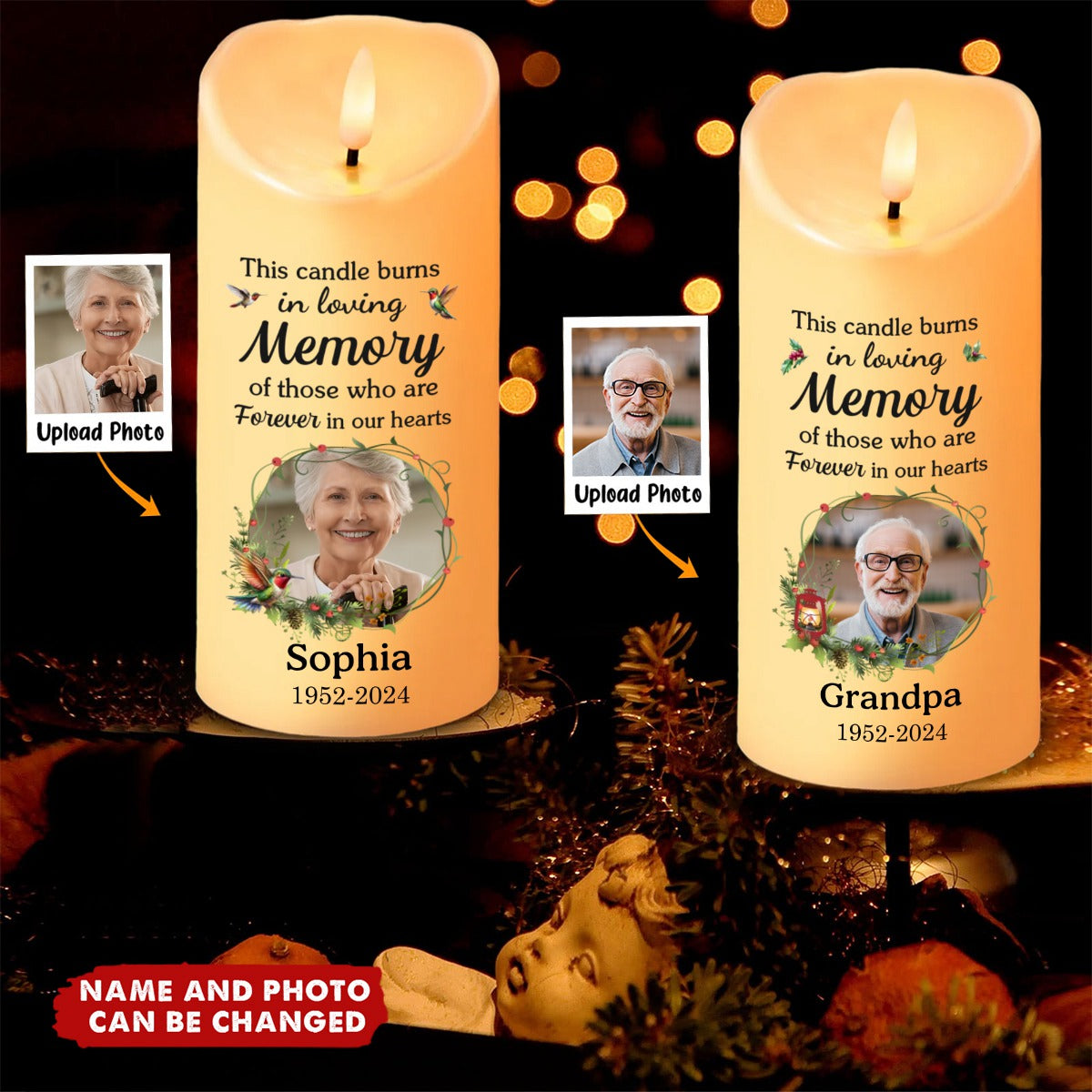 Custom Photo In Loving Memory Of Precious Moments - Memorial Personalized Custom LED Candle - Sympathy Gift, Christmas Gift For Family Members