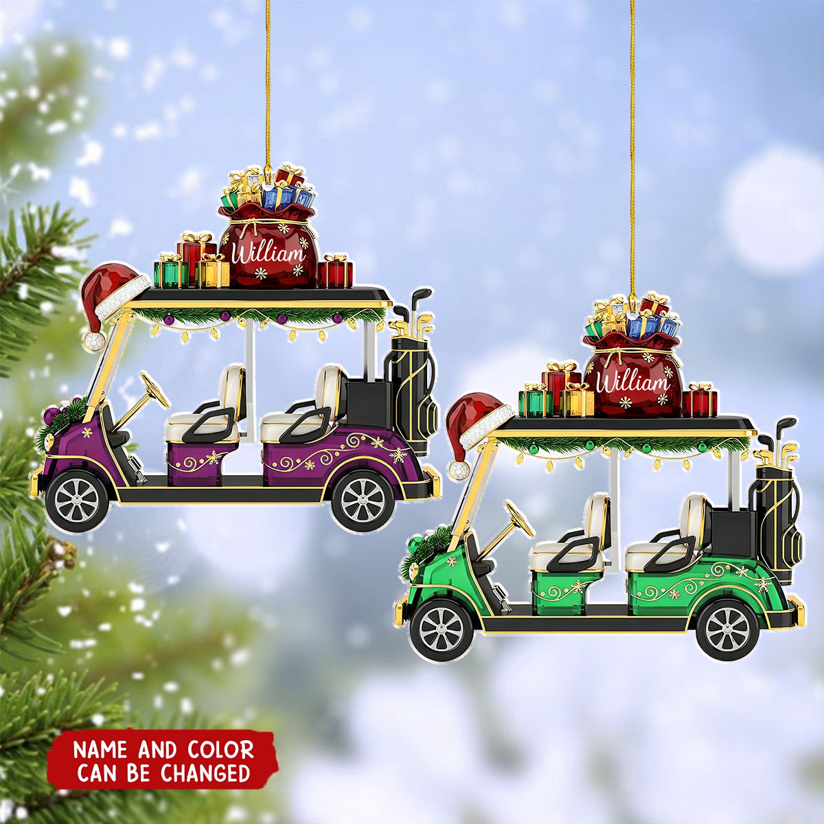 Golf Cart - Personalized Christmas Acrylic Ornament