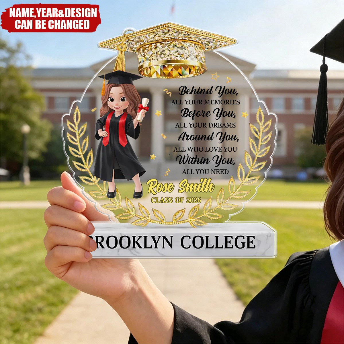 The Journey Begins Here - Personalized Acrylic Block Plaque, Gift for Graduation