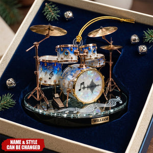Luxury Crystal Drum Kit Custom Name Stained Glass Effect Acrylic Christmas Ornament
